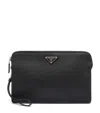 Prada Triangle Logo Leather Clutch Bag In Black