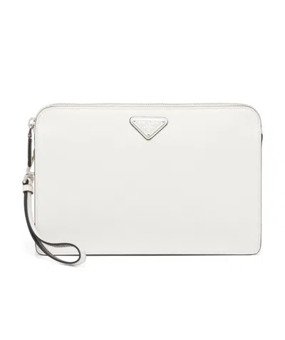Prada Saffiano Leather Pouch In White