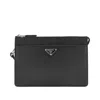 Prada Saffiano Leather Pouch With Triangle Logo In Black