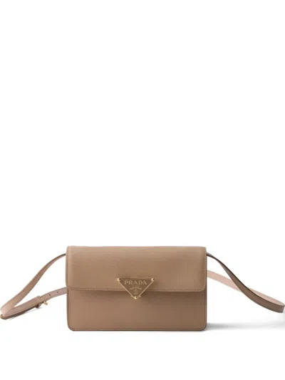 Prada Saffiano-leather Push-lock Mini Bag In Brown