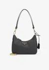 Prada Saffiano Leather Re-edition Shoulder Bag In Black