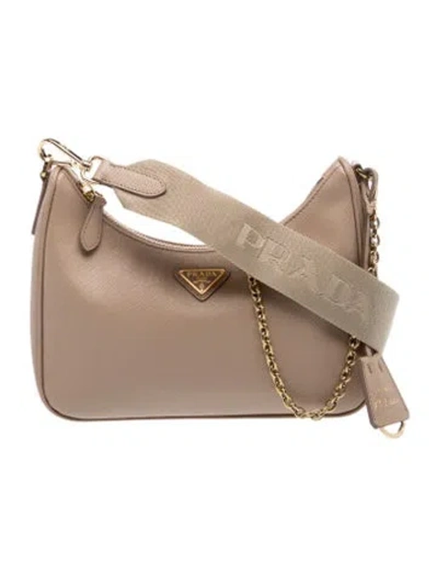 Pre-owned Prada Saffiano Leather Re-edition 2005 In Neutral
