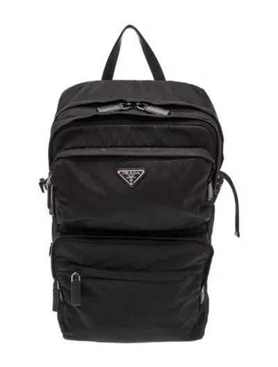 Pre-owned Prada Saffiano Leather Re-nylon And Saffiano Leather Backpack In Black