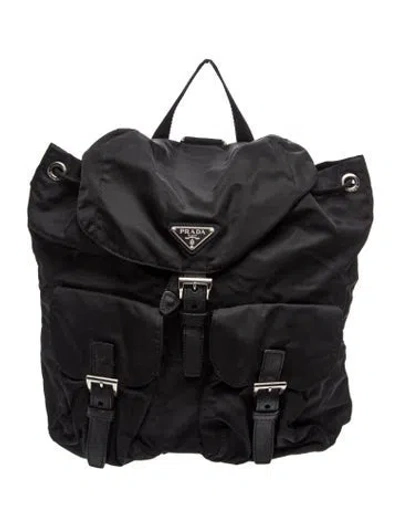 Pre-owned Prada Saffiano Leather Re-nylon Backpack Medium In Black