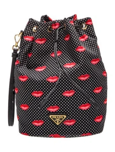 Pre-owned Prada Saffiano Leather Re-nylon Lips Pouch 2025 In Black