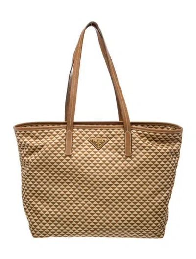 Pre-owned Prada Saffiano Leather Re-nylon Tote In Neutral