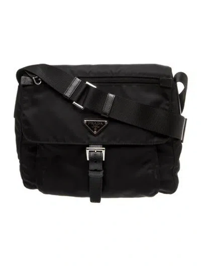 Pre-owned Prada Saffiano Leather Re-nylon Vela Shoulder Bag In Black
