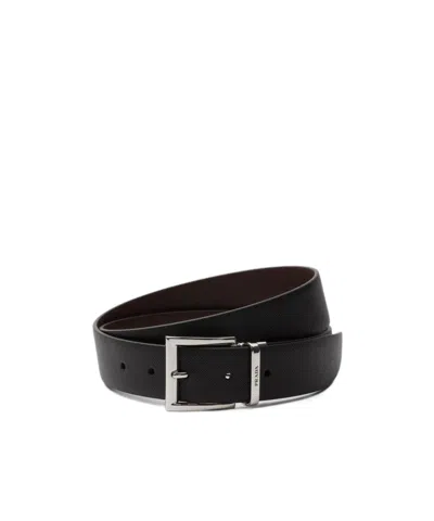 Prada Saffiano Leather Reversible Belt In Black