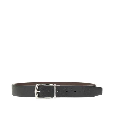 Prada Saffiano Leather Reversible Belt In Black