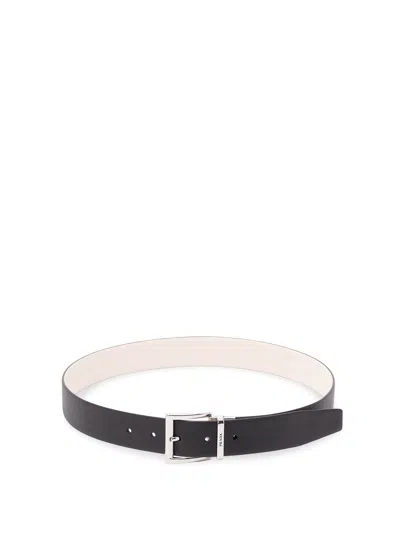 Prada Saffiano Leather Reversible Belt In Metallic