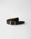 Prada Saffiano Leather Reversible Belt In Schwarz/karamell