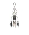 Prada Saffiano-leather Robot Keychain Trick In Steel/black