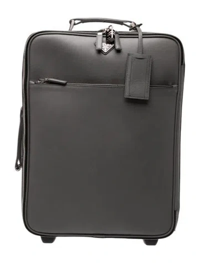 Pre-owned Prada Saffiano Leather Rolling Suitcase In Grey