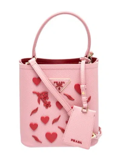 Pre-owned Prada Saffiano Leather Saffiano City Calf Heart & Flower Small Panier Bucket Small In Pink