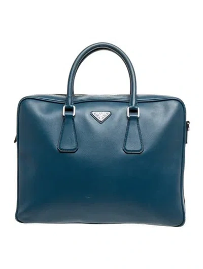 Pre-owned Prada Saffiano Leather Saffiano Leather Briefcase In Blue