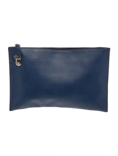 Pre-owned Prada Saffiano Leather Saffiano Leather Clutch In Blue