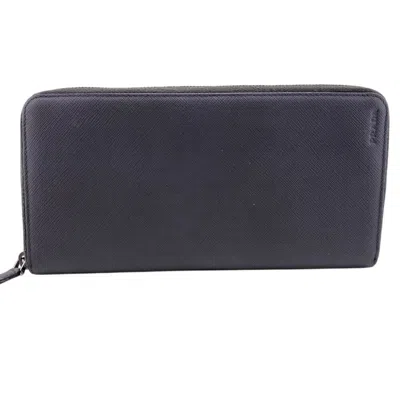 Pre-owned Prada Saffiano Leather Saffiano Long Wallet (bi-fold) () In Gray