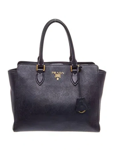 Pre-owned Prada Saffiano Leather Saffiano Soft Calfskin Tote Medium In Blue