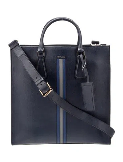 Pre-owned Prada Saffiano Leather Saffiano Tote Large In Blue