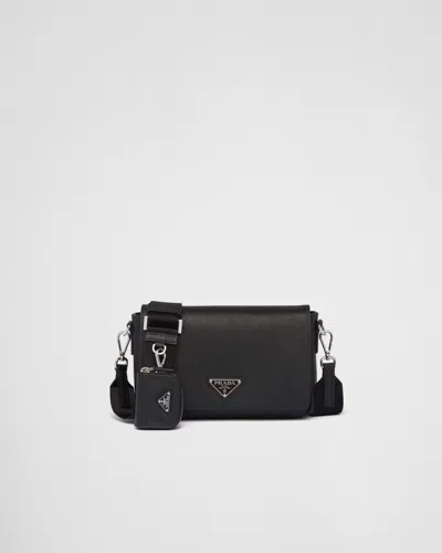 Prada Saffiano Leather Shoulder Bag In Black