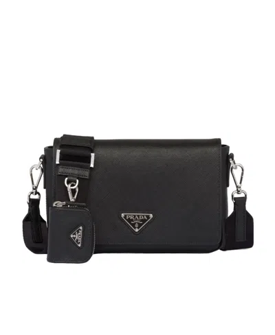 Prada Saffiano Leather Shoulder Bag In Black