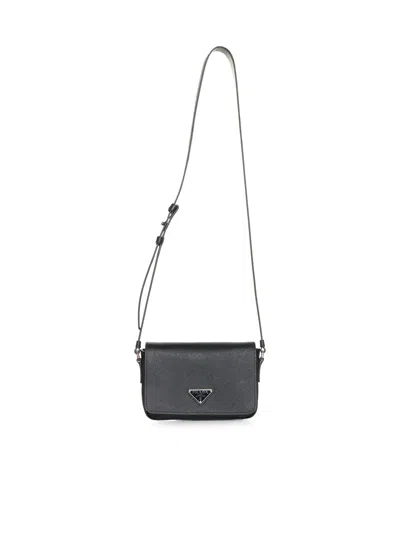 Prada Saffiano Leather Shoulder Bag In Black