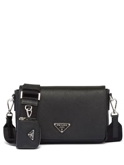 Prada Crossbody Bag Textured Finish Adjustable Strap Pouch In Black