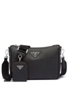 Prada Mens Black Logo-plaque Saffiano-leather Shoulder Bag In Black