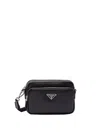 Prada Small Shoulder Bag With Adjustable Strap And Front Zip Pocket In Black