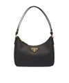 Prada Logo Mini Saffiano Leather Shoulder Bag In Black