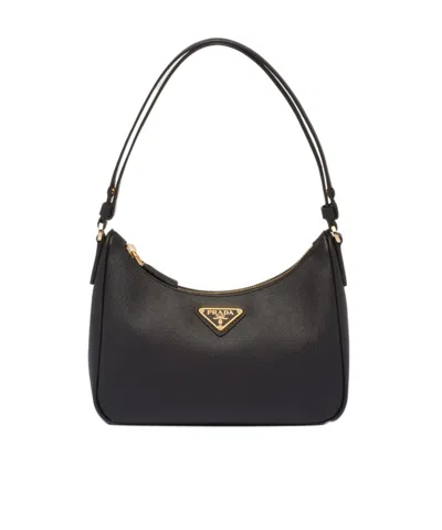 PRADA PRADA LOGO PLAQUE ZIPPED SHOULDER BAG
