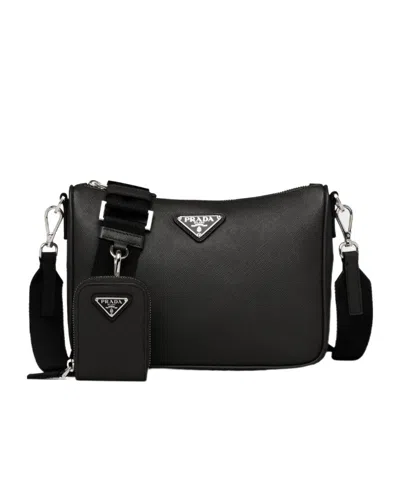 Prada Saffiano-leather Shoulder Bag In Black