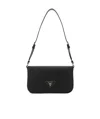 Prada Adjustable Leather Shoulder Bag With Zipper Pocket In Black