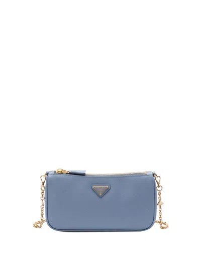 Prada Saffiano Leather Shoulder Bag In Blue
