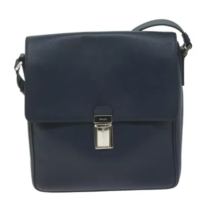 Prada Saffiano Leather Shoulder Bag () In Navy