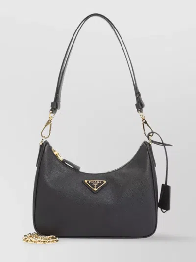 Prada Saffiano Leather Shoulder Bag Re Edition In Black