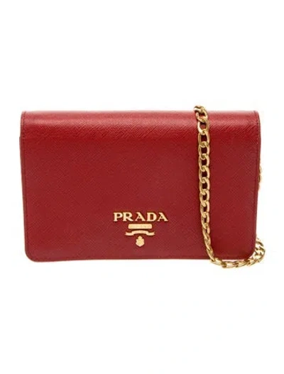 Pre-owned Prada Saffiano Leather Shoulder Bag In Red
