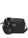 Prada Mens Black Brand-plaque Saffiano Leather Shoulder Bag