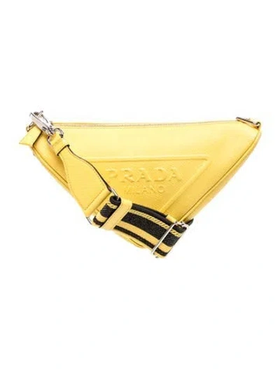 Pre-owned Prada Saffiano Leather Shoulder Bag Small In Yellow