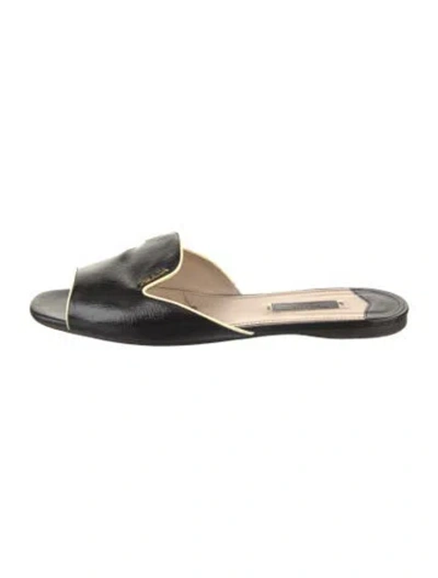Pre-owned Prada Saffiano Leather Slides In Black