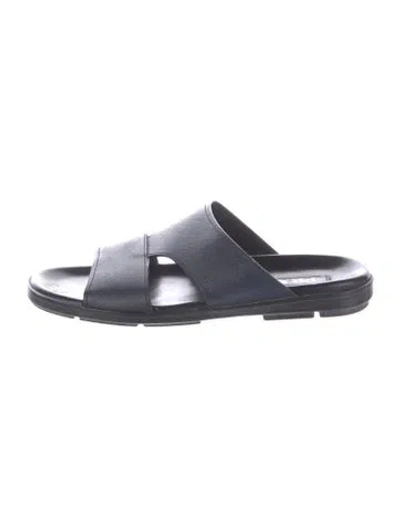 Pre-owned Prada Saffiano Leather Slides In Blue
