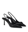 Prada Womens Black Saffiano Sling-back Patent-leather Heeled Courts Eur 41 / 8 Uk In Black