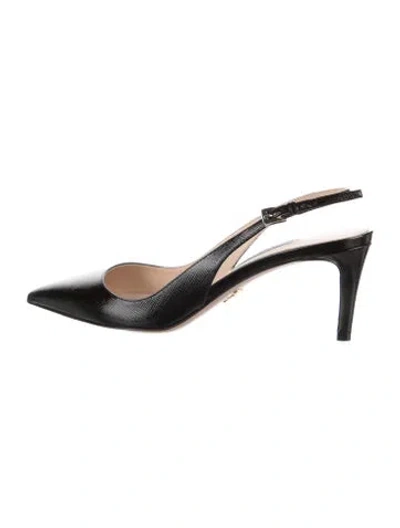Pre-owned Prada Saffiano Leather Slingback Pumps In Black