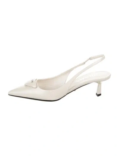 Pre-owned Prada Saffiano Leather Slingback Pumps In Neutral