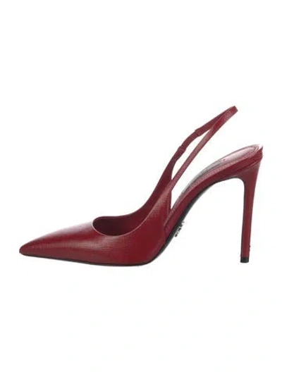 Pre-owned Prada Saffiano Leather Slingback Pumps In Red