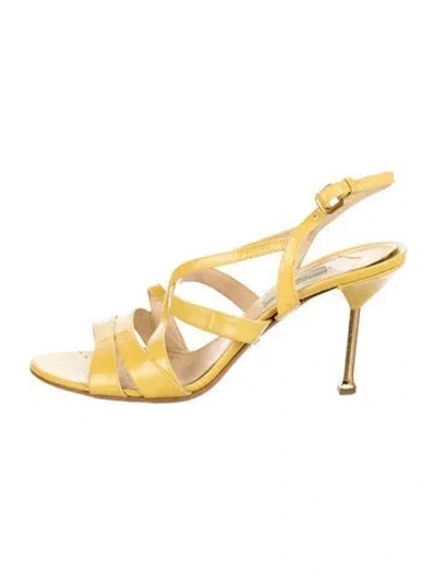Pre-owned Prada Saffiano Leather Slingback Sandals In Yellow