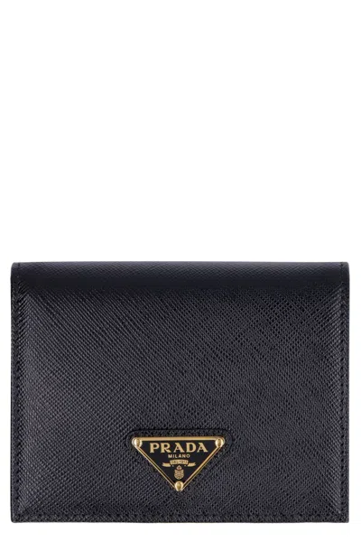 Prada Black Saffiano Leather Small Wallet In Brown