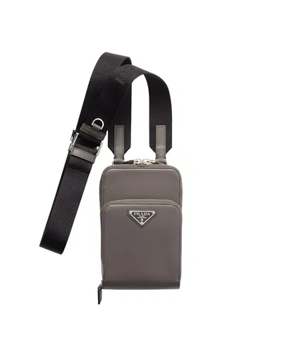 Prada Saffiano Leather Smartphone Case In Gray