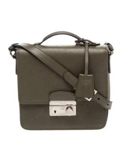 Pre-owned Prada Saffiano Leather Sound In Green