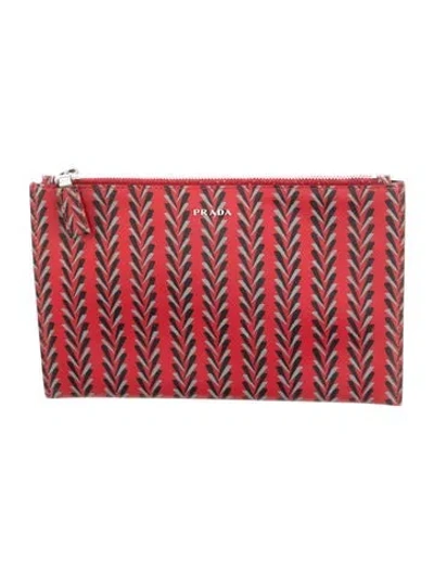 Pre-owned Prada Saffiano Leather Stampata Pouch In Red